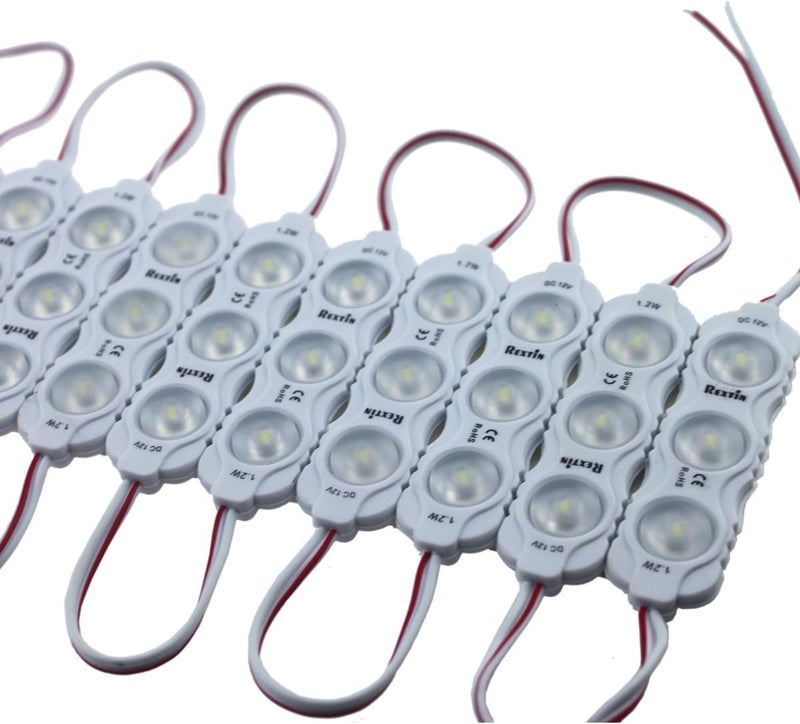 REXTiN ريكسين سوبر برايت 200 قطعة نموذج جديد 2835 3 وحدة LED 120-150LM لكل وحدة ضوء زخرفي مقاوم للماء للإعلانات مع شريط لاصق خلفي (أزرق) - Image 4